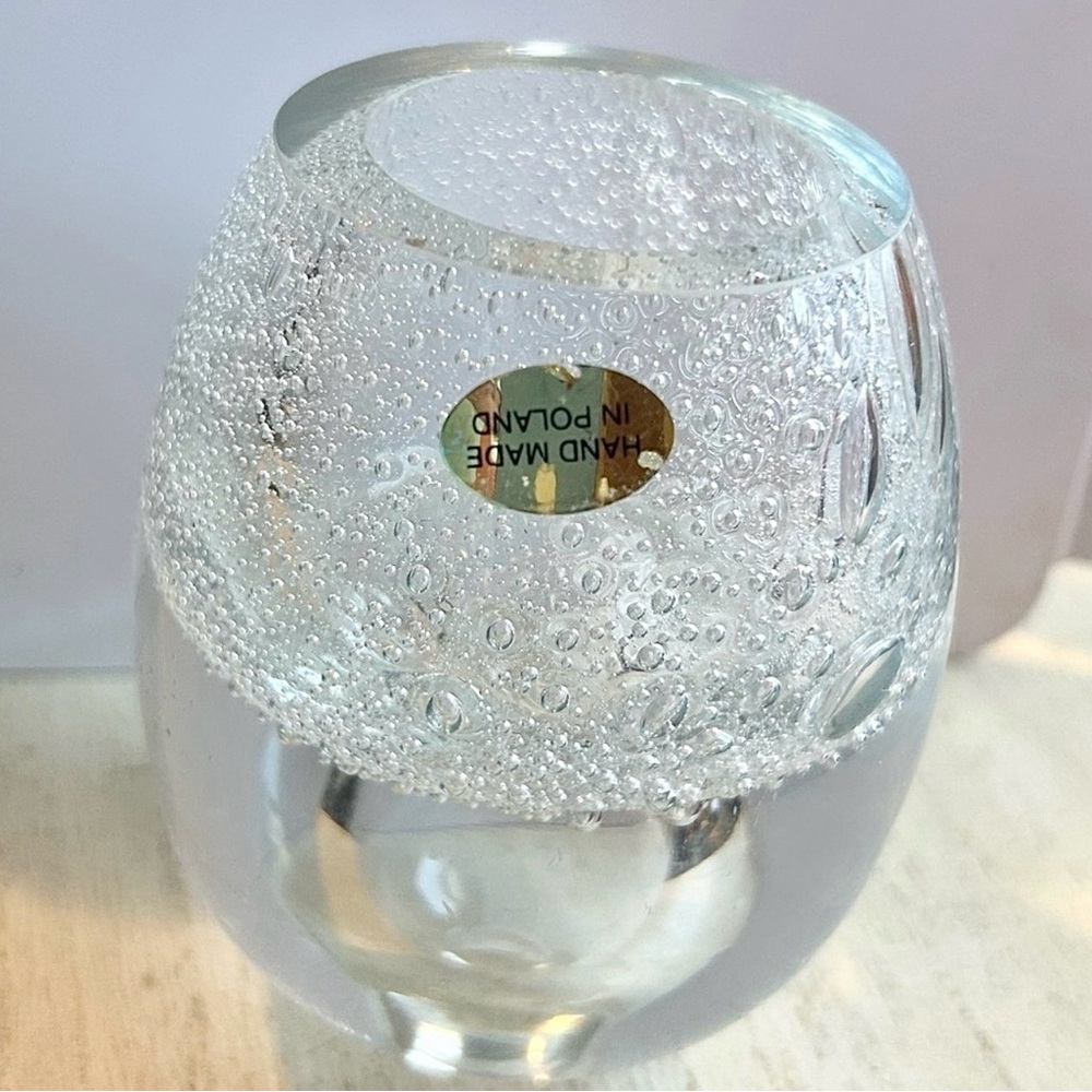 Hand Blown Glass Bubble Vase Modern Decor Studio Art Glass Vintage Clear Glass - Picture 2 of 8